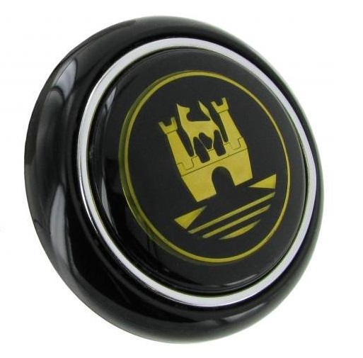 Hornknopf schwarz mit goldfarbenem Emblem