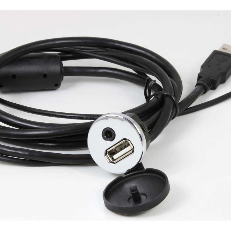 RetroSound | USB-PORT-C | USB-Einbaubuchse mit 35mm Stereoklinke Kabellänge 130cm chrom