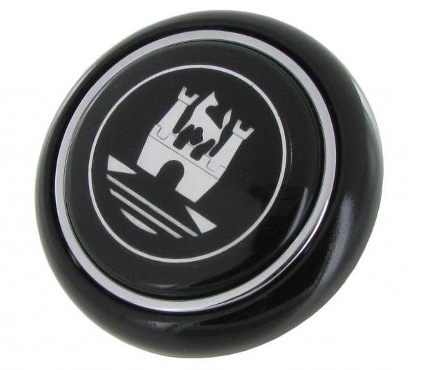 Hupenknopf schwarz mit silberfarbenem Emblem